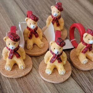 BUNDLE/5-NAPKIN RINGS/NEW/Plaid Teddy Bear Napkin Rings Set